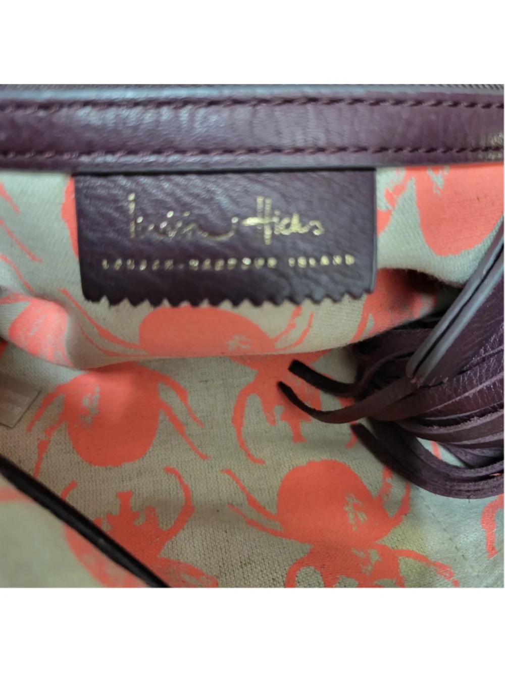 India Hicks Carmen Women's Clutch Leather Brown Tassel Top-Zip Purse Bag Pre-own